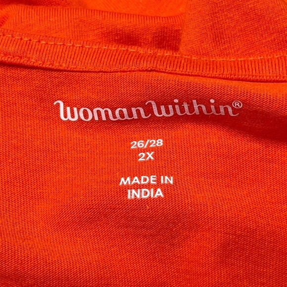 Woman Within Tunic Top Womens 2X 26/28 Red-orange Embroidered 100% Cotton Boho - Picture 12 of 16